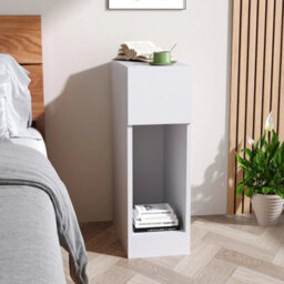 White Modern Bedside Table 1 Drawer Cabinet Bedroom Furniture Storage - thumbnail 3
