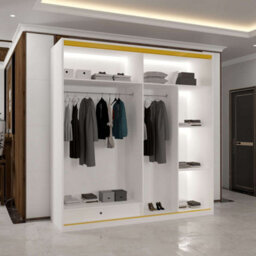 Sliding Wardrobes 4 u LTD Modern Sliding Wardrobe With Golden Detailing Universal Glass Door, Dual Led Lights & Fully Mdf Construction (White,200Cm) - thumbnail 9