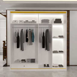 Sliding Wardrobes 4 u LTD Modern Sliding Wardrobe With Golden Detailing Universal Glass Door, Dual Led Lights & Fully Mdf Construction (White,200Cm) - thumbnail 8
