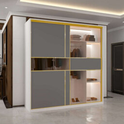 Sliding Wardrobes 4 u LTD Modern Sliding Wardrobe With Golden Detailing Universal Glass Door, Dual Led Lights & Fully Mdf Construction (White,200Cm)