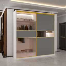 Sliding Wardrobes 4 u LTD Modern Sliding Wardrobe With Golden Detailing Universal Glass Door, Dual Led Lights & Fully Mdf Construction (White,200Cm) - thumbnail 2