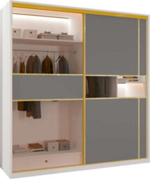Sliding Wardrobes 4 u LTD Modern Sliding Wardrobe With Golden Detailing Universal Glass Door, Dual Led Lights & Fully Mdf Construction (White,200Cm) - thumbnail 4