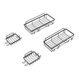 Living And Home 4 Piece No Drill Wall Mount Shower Caddy Set Black Metal Bathroom Organizer With Wall Stickers Hooks - thumbnail 4