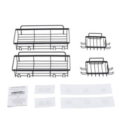 Living And Home 4 Piece No Drill Wall Mount Shower Caddy Set Black Metal Bathroom Organizer With Wall Stickers Hooks - thumbnail 3