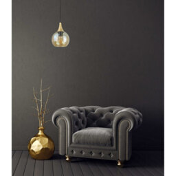 Luminosa Lighting Luminosa Callisto Slim Pendant Ceiling Light Black, Gold Amber Glass Shade 1X E27 - thumbnail 3