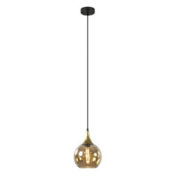 Luminosa Lighting Luminosa Callisto Slim Pendant Ceiling Light Black, Gold Amber Glass Shade 1X E27 - thumbnail 5