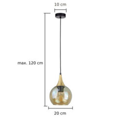 Luminosa Lighting Luminosa Callisto Slim Pendant Ceiling Light Black, Gold Amber Glass Shade 1X E27 - thumbnail 4