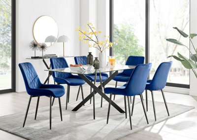 Furniturebox Uk Leonardo Black Leg Glass Dining Table & 6 Navy Pesaro Black Leg Chairs - image 1