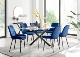 Furniturebox Uk Leonardo Black Leg Glass Dining Table & 6 Navy Pesaro Black Leg Chairs - thumbnail 1