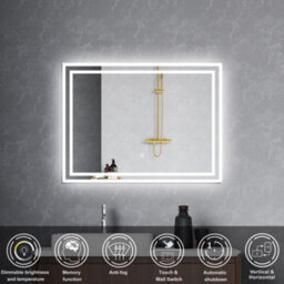 Probaty Bathrooms Bathroom 3-Colour Led Mirror 80X60Cm With Anti-Fog And Memory Function,backlit Wall Vanity Mirror,touch Sensor Switch,ip44 - thumbnail 2