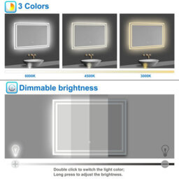 Probaty Bathrooms Bathroom 3-Colour Led Mirror 80X60Cm With Anti-Fog And Memory Function,backlit Wall Vanity Mirror,touch Sensor Switch,ip44 - thumbnail 6