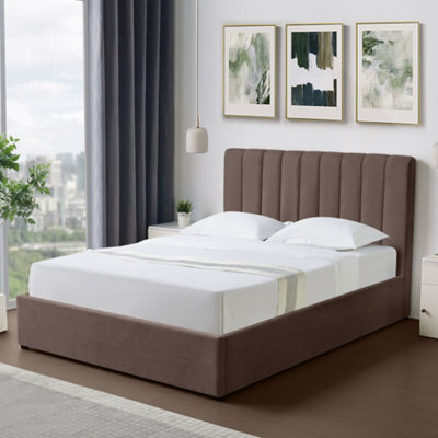Evelynne Fabric 135Cm Double Ottoman Bed Frame With Storage - Dark Brown - image 1