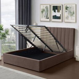 Evelynne Fabric 135Cm Double Ottoman Bed Frame With Storage - Dark Brown - thumbnail 4