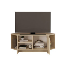Teo Corner Tv Stand - Space-Saving Tv Unit For 43-48'' Tvs, Compact Media Console With Open Shelves & Cabinet (Light Oak) - thumbnail 4