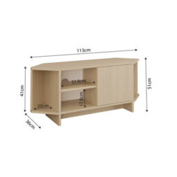 Teo Corner Tv Stand - Space-Saving Tv Unit For 43-48'' Tvs, Compact Media Console With Open Shelves & Cabinet (Light Oak) - thumbnail 3
