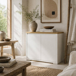 Wyld Haus Nofi Fael White And Natural Sideboard With Double Doors, L80 X D37 X H75Cm