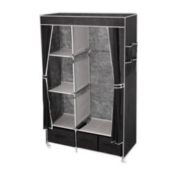 Black Portable Wardrobe Closet Non Woven Fabric Clothes Storage Cabinet With Cover - thumbnail 2