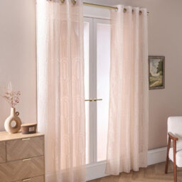 Ohs Tufted Arches Voile Net Curtain Pair Window Panels Slot Top Set - Natural - thumbnail 2