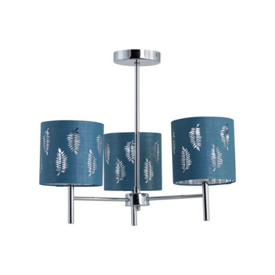 First Choice Lighting Brea - Chrome 3 Light Fitting With Teal Fern Shades - image 1
