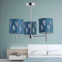 First Choice Lighting Brea - Chrome 3 Light Fitting With Teal Fern Shades - thumbnail 3