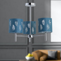 First Choice Lighting Brea - Chrome 3 Light Fitting With Teal Fern Shades - thumbnail 4