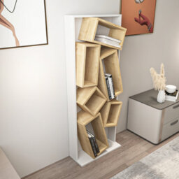 Decorotika Carmen Assymetrical Design Bookshelf, Shelving Unit, Display Unit With 6 Shelves White & Sapphire Oak - thumbnail 2