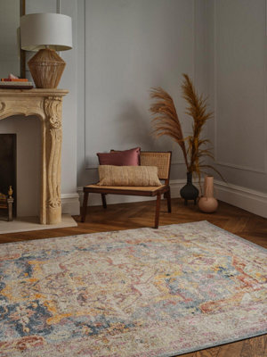 Furniturebox Uk Farah Beige & Blue Persian Inspired Medallion Rug 200X300 - image 1