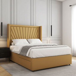 REGIONAL FURNISHINGS Mustard Plush Velvet Divan Bed Set Upholstered 54Inch Headboard 2Drawersfootend & Mattress In Double King 4Ft 6Ft Sizes - thumbnail 3