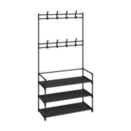Coat Hat Stand 8 Hooks Metal Storage Shoe Rack 3Tier Fabric Shelf Clothes Hanger - thumbnail 1