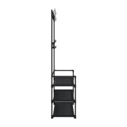 Coat Hat Stand 8 Hooks Metal Storage Shoe Rack 3Tier Fabric Shelf Clothes Hanger - thumbnail 3