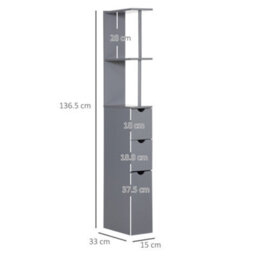 Homcom Tall Bathroom Storage Cabinet With Shelf And Drawers, Grey - thumbnail 3