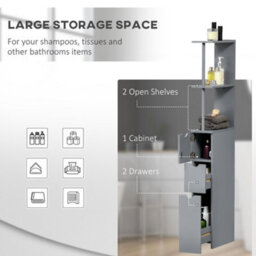 Homcom Tall Bathroom Storage Cabinet With Shelf And Drawers, Grey - thumbnail 4