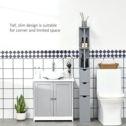 Homcom Tall Bathroom Storage Cabinet With Shelf And Drawers, Grey - thumbnail 5