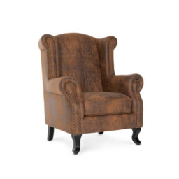 Faux Leather Suede Brown Britannia Wing Back Chair With Union Jack Flag - thumbnail 2
