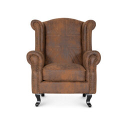 Faux Leather Suede Brown Britannia Wing Back Chair With Union Jack Flag - thumbnail 3