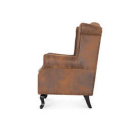 Faux Leather Suede Brown Britannia Wing Back Chair With Union Jack Flag - thumbnail 4