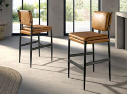 Angel Cerda Elegant Brown Leather Dining Stool With Backrest - thumbnail 2
