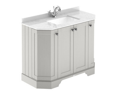 Hudson Reed Floor Standing 4 Door Angled Vanity Unit With 1 Tap Hole White Marble Top & Basin, Timeless Sand, 1036 X 470 mm - image 1