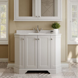 Hudson Reed Floor Standing 4 Door Angled Vanity Unit With 1 Tap Hole White Marble Top & Basin, Timeless Sand, 1036 X 470 mm - thumbnail 2
