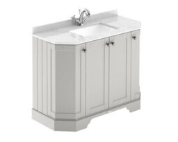 Hudson Reed Floor Standing 4 Door Angled Vanity Unit With 1 Tap Hole White Marble Top & Basin, Timeless Sand, 1036 X 470 mm - thumbnail 1