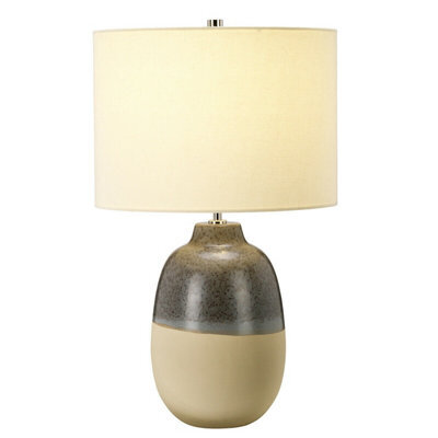 Elegant Grey Brown Table Lamp With Cream Faux Silk Shade - image 1
