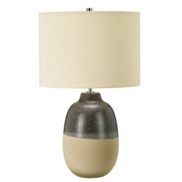 Elegant Grey Brown Table Lamp With Cream Faux Silk Shade - thumbnail 2