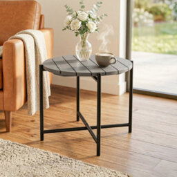 Outsunny 54 Cm Round Garden Table, Slatted Wood Top Outdoor Table, Dark Grey - thumbnail 9