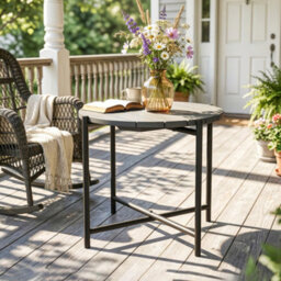 Outsunny 54 Cm Round Garden Table, Slatted Wood Top Outdoor Table, Dark Grey - thumbnail 8