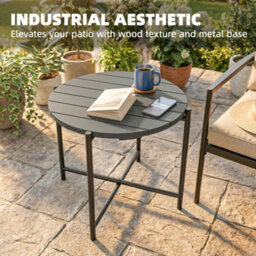 Outsunny 54 Cm Round Garden Table, Slatted Wood Top Outdoor Table, Dark Grey - thumbnail 4
