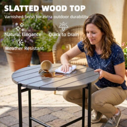 Outsunny 54 Cm Round Garden Table, Slatted Wood Top Outdoor Table, Dark Grey - thumbnail 6