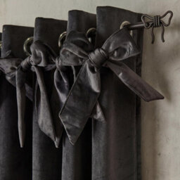 "Ohs Pair Of Bow Décor Velvet Eyelet Curtains Ready Made, Grey - 66 X 90""" - thumbnail 5