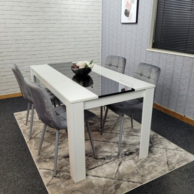 Kosy Koala Dining Table Set White And Black Table With 4 Grey Velvet Chairs Dining Room Furniture - image 1
