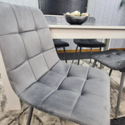Kosy Koala Dining Table Set White And Black Table With 4 Grey Velvet Chairs Dining Room Furniture - thumbnail 6