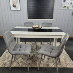 Kosy Koala Dining Table Set White And Black Table With 4 Grey Velvet Chairs Dining Room Furniture - thumbnail 7